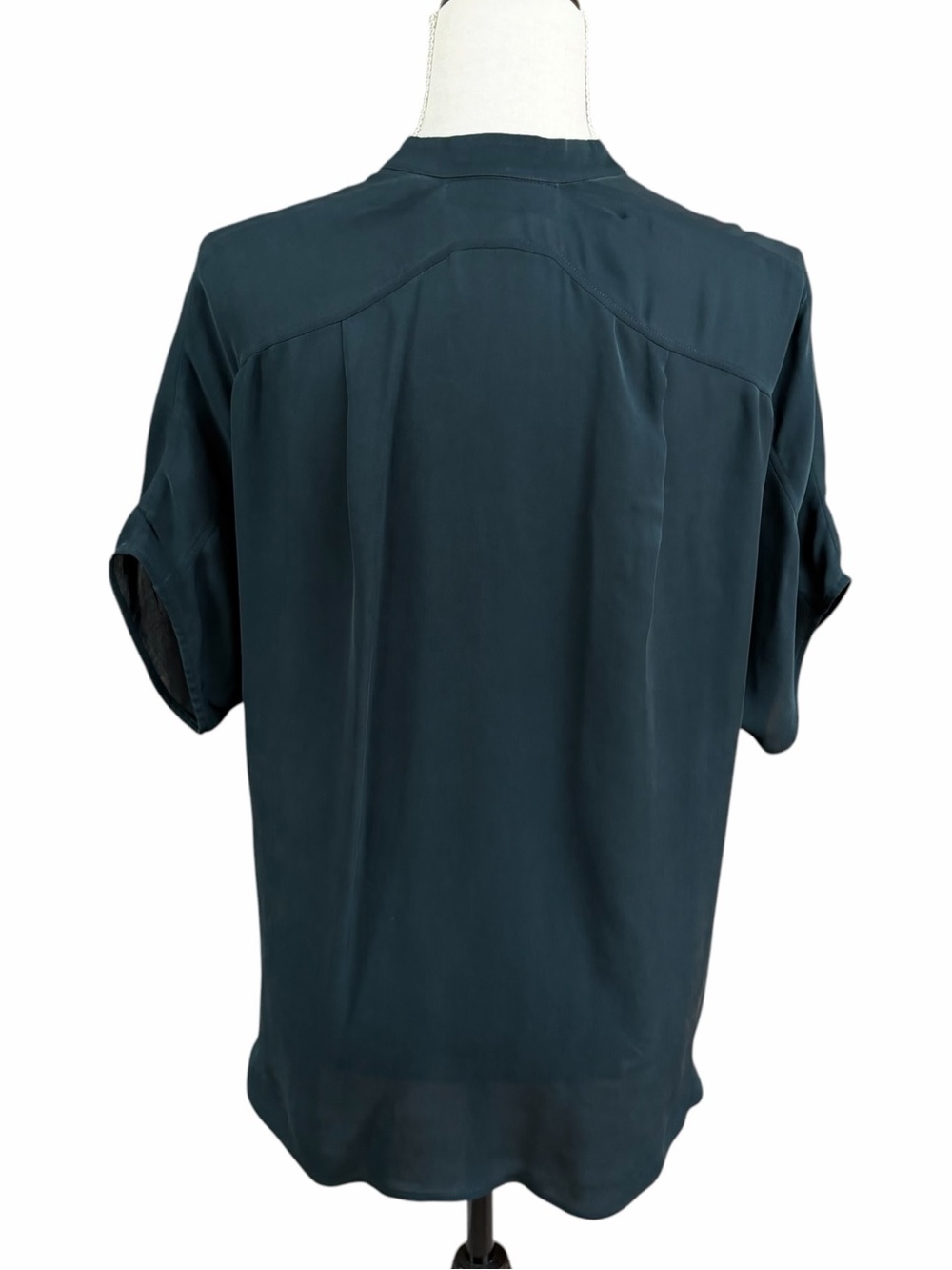 Vince 100% Silk Popover Blouse Dark Teal Green Dolman Cap Sleeve S - Picture 7 of 12